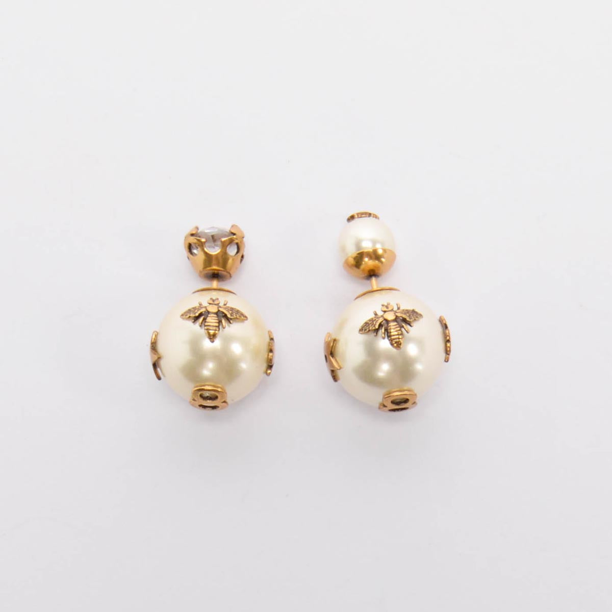 Dior Gold Tone Pearl Tribale Lucky Charm Earrings