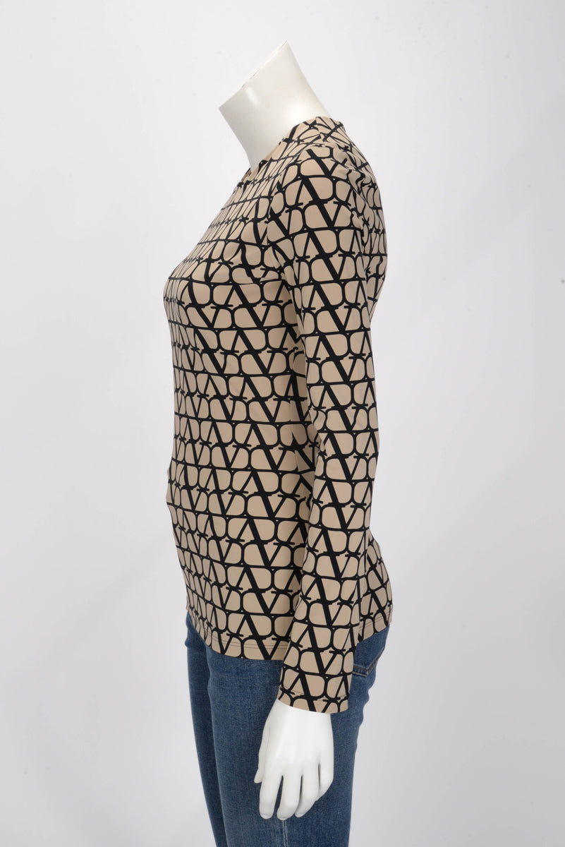Valentino Beige Jersey Vlogo Signature Long Sleeve Top L