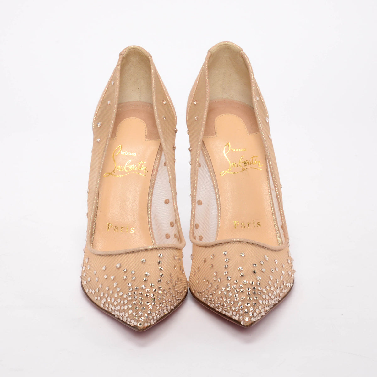 Christian Louboutin Nude Mesh & Suede Follies Strass 100 Pumps 36.5