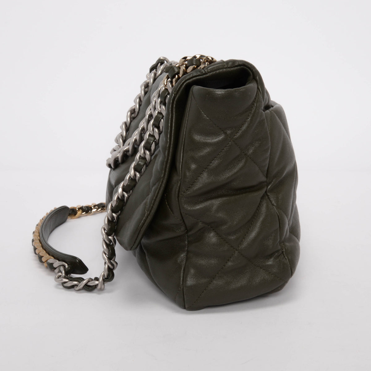 Chanel Khaki Goatskin Maxi Chanel 19 Flap Bag