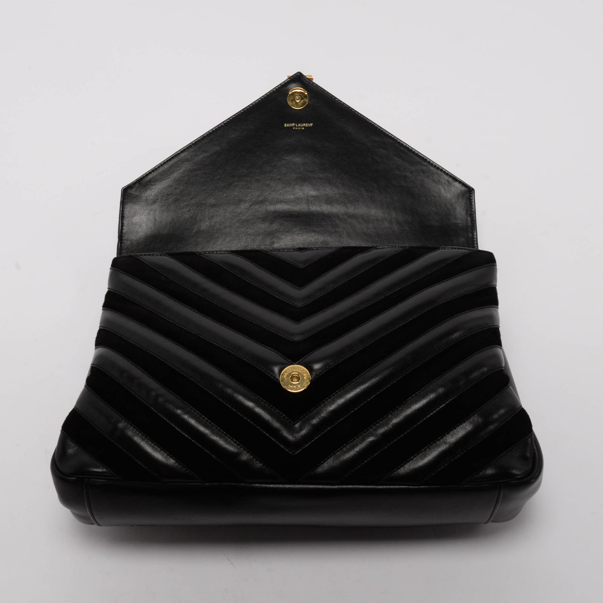 Saint Laurent Black Chevron Calfskin & Suede Large College Bag