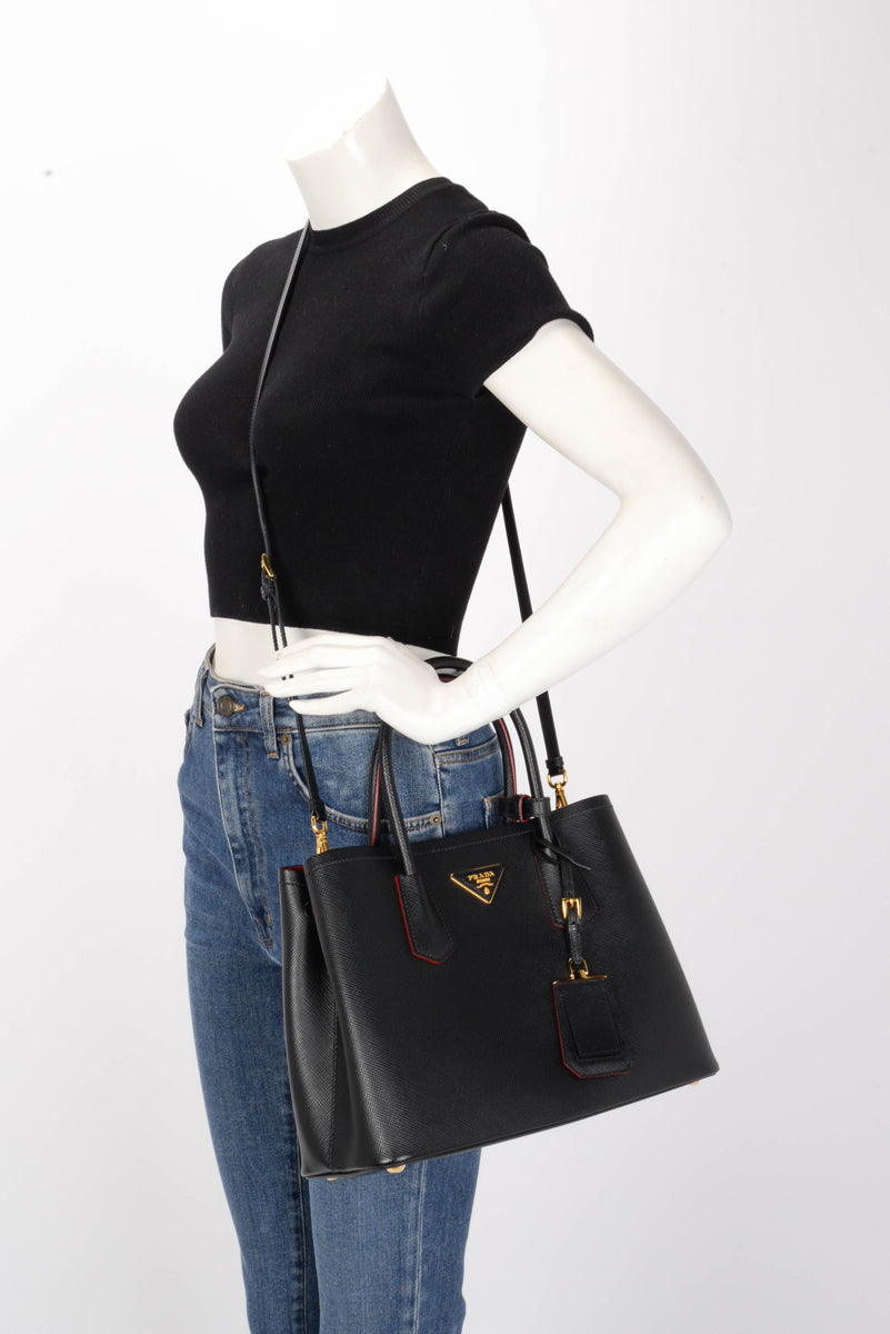 Prada Black Saffiano Cuir Medium Double Bag