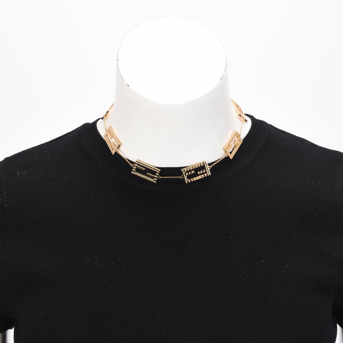 Fendi Gold Tone Metal Baguette Necklace