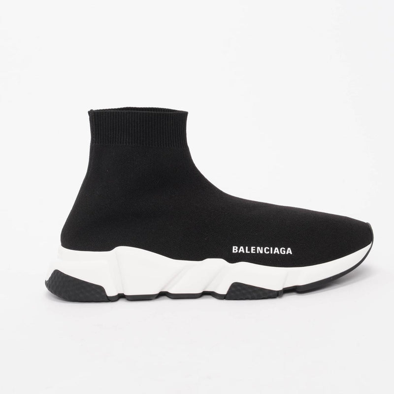 Balenciaga Black & White Knit Speed Racer Sneakers 41 - Blue Spinach