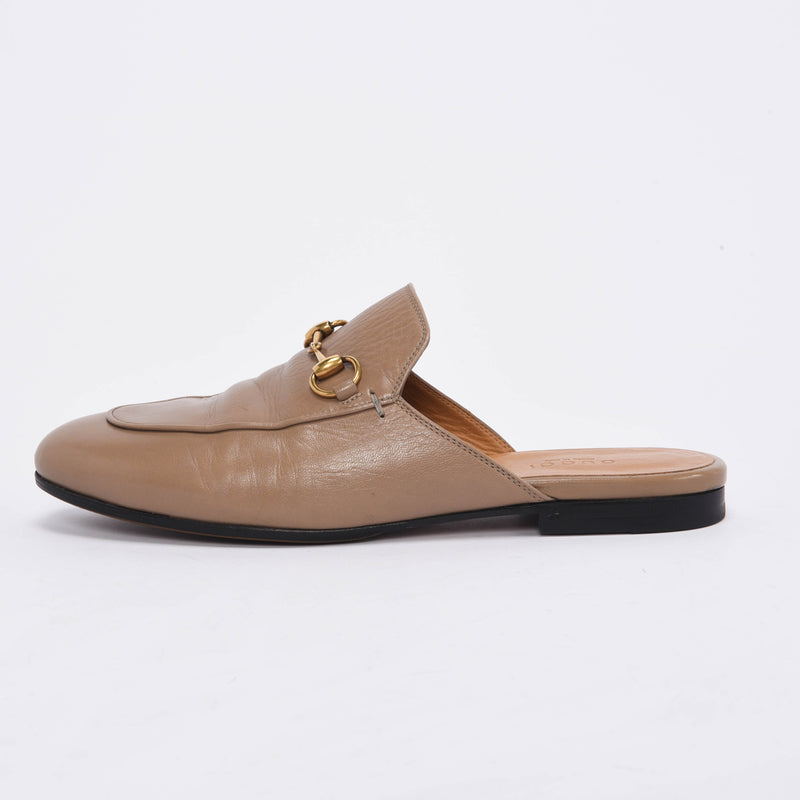 Gucci Brown Leather Princetown Slippers 37 - Blue Spinach