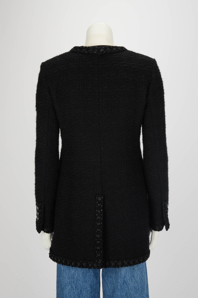 Chanel Black Fantasy Tweed Paris to Rome Longline Jacket FR 38