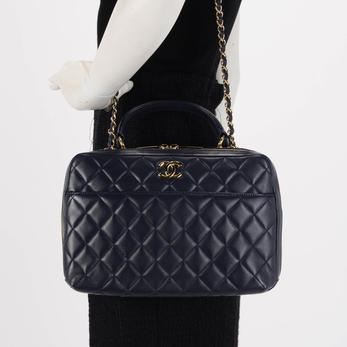 Chanel Navy Quilted Lambskin Large Trendy CC Bowling Bag