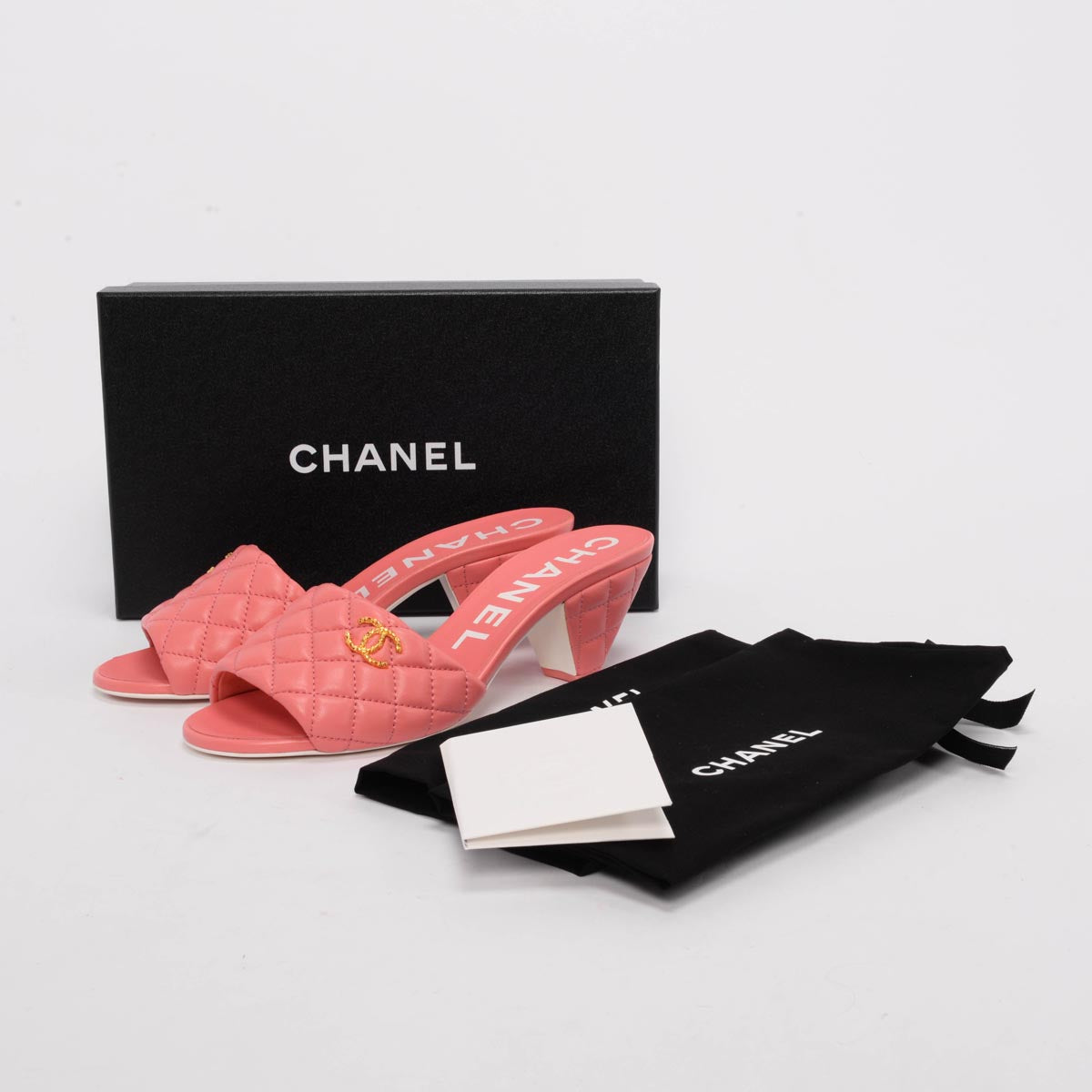 Chanel Coral Quilted Lambskin Textured CC Mules 40