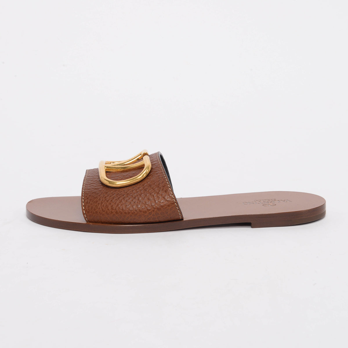 Valentino Tan Grainy Calfskin VLogo Signature Slides 39.5