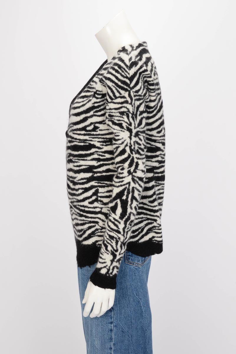 Saint Laurent Black & White Mohair Blend Zebra Sweater XS