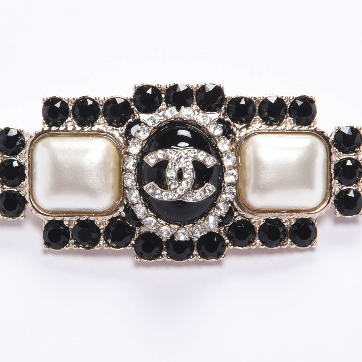 Chanel Pearl & Black Crystal CC Bar Brooch