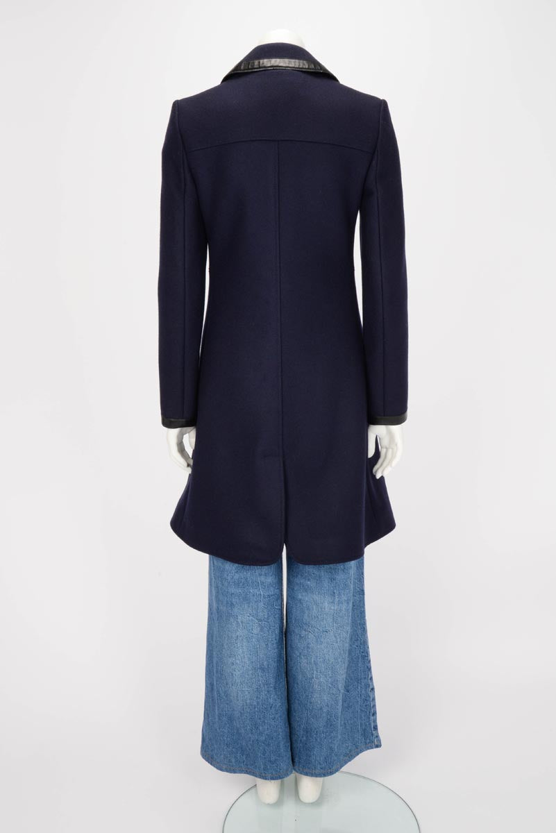 Louis Vuitton Navy Wool Lambskin Detail Zipped Coat FR 36