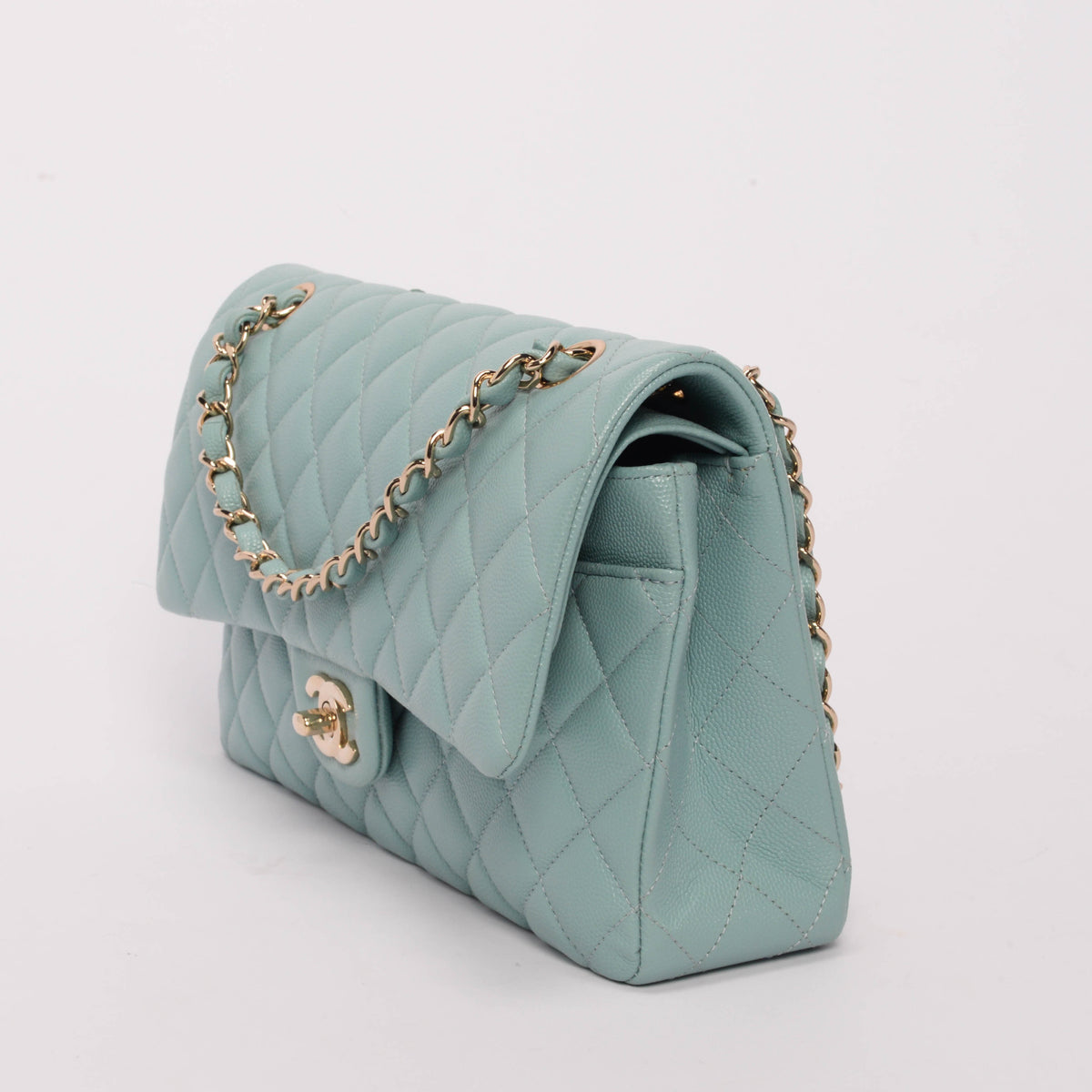 Chanel Tiffany Blue Quilted Caviar Medium Classic Flap Bag