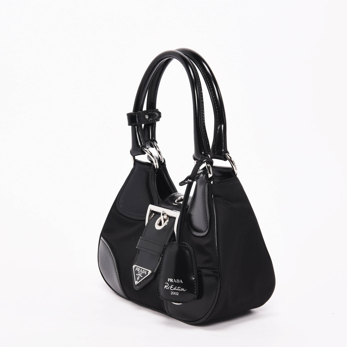 Prada Black Re-Nylon & Shiny Calfskin Moon Mini Bag