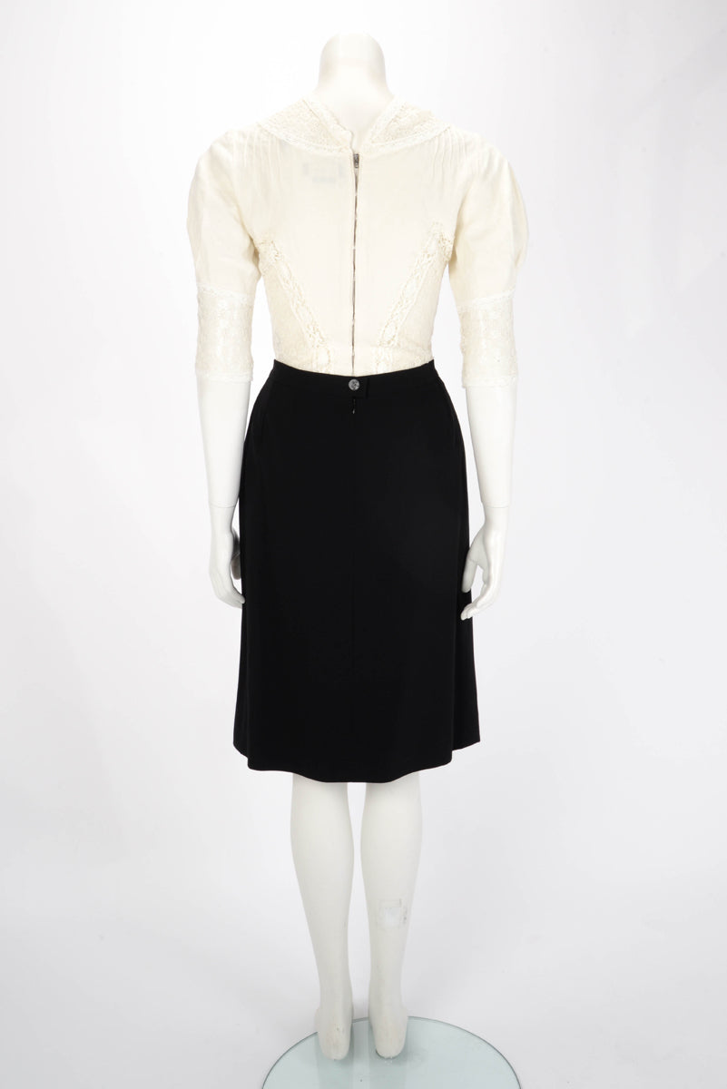 Chanel Black Fine Wool Pencil Skirt FR 44