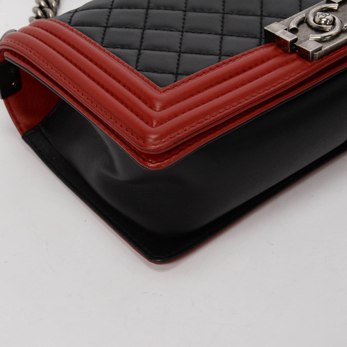 Chanel Black & Red Quilted Lambskin Medium Boy Bag