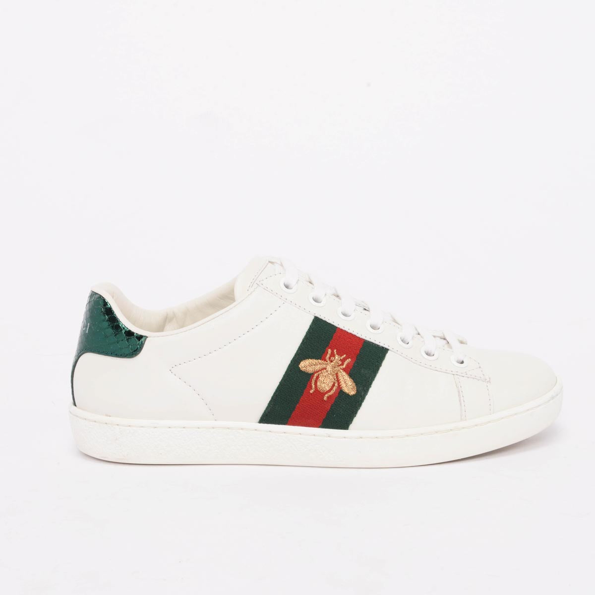 Gucci White Leather Bee Embroidered Ace Sneakers 35