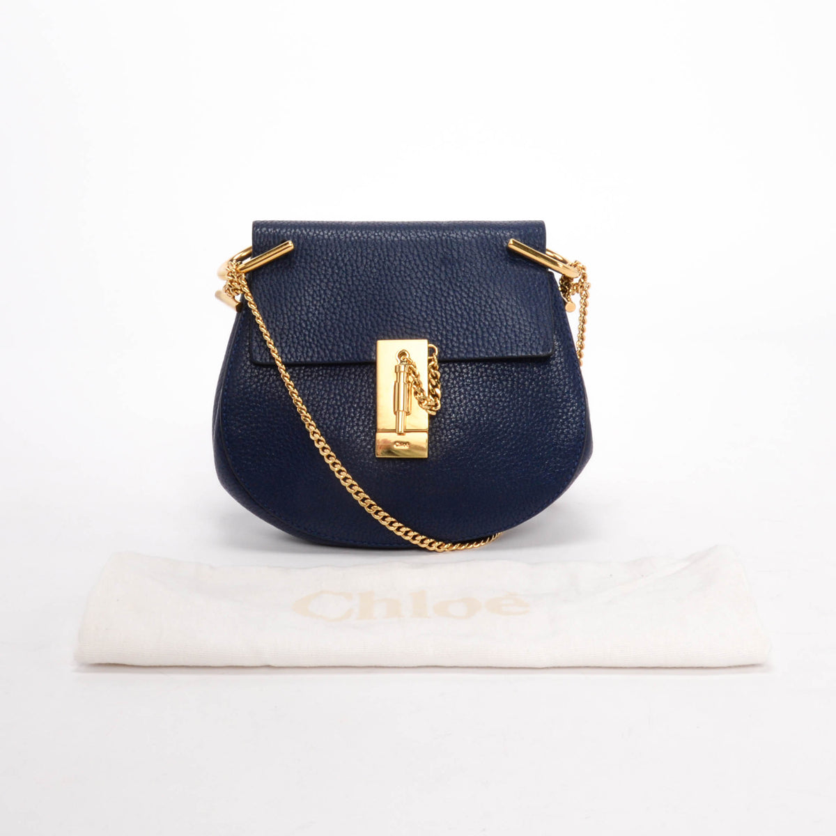 Chloe Royal Blue Grained Calfskin Small Drew Bag