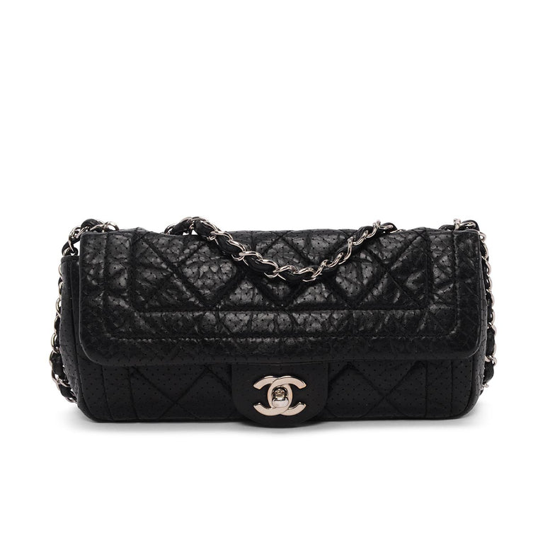 Chanel Black Perforated Calfskin Flap Shoulder Bag