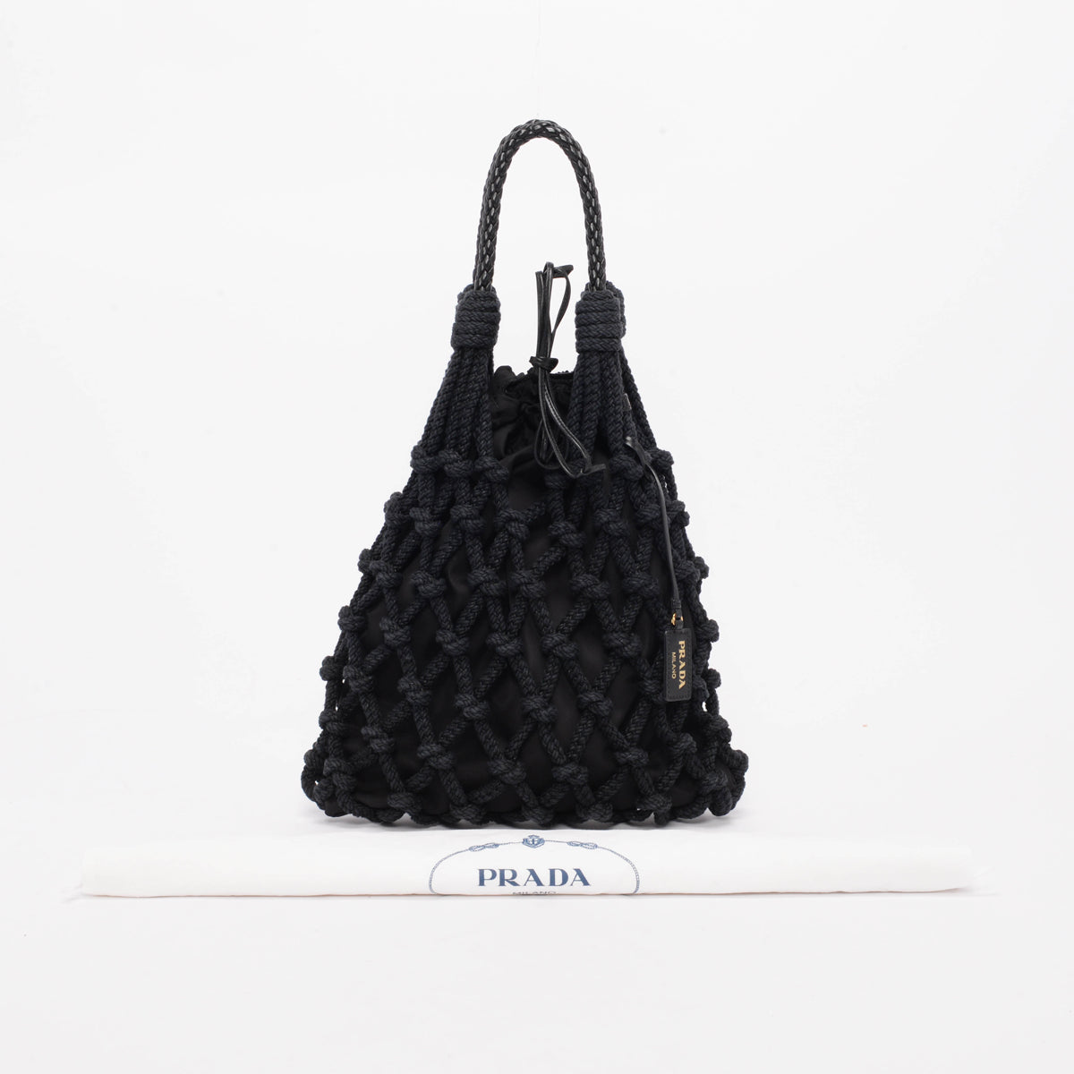 Prada Black Cord & Nylon Fishnet Tote