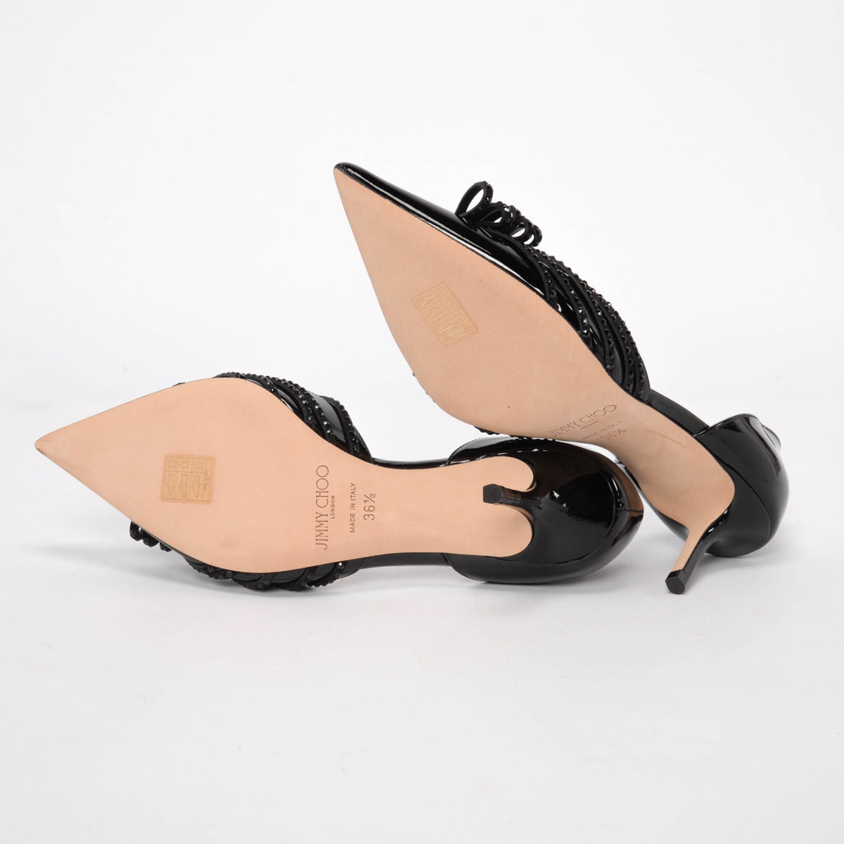 Jimmy Choo Black Patent Kaitence Bow Detail Pumps 36.5