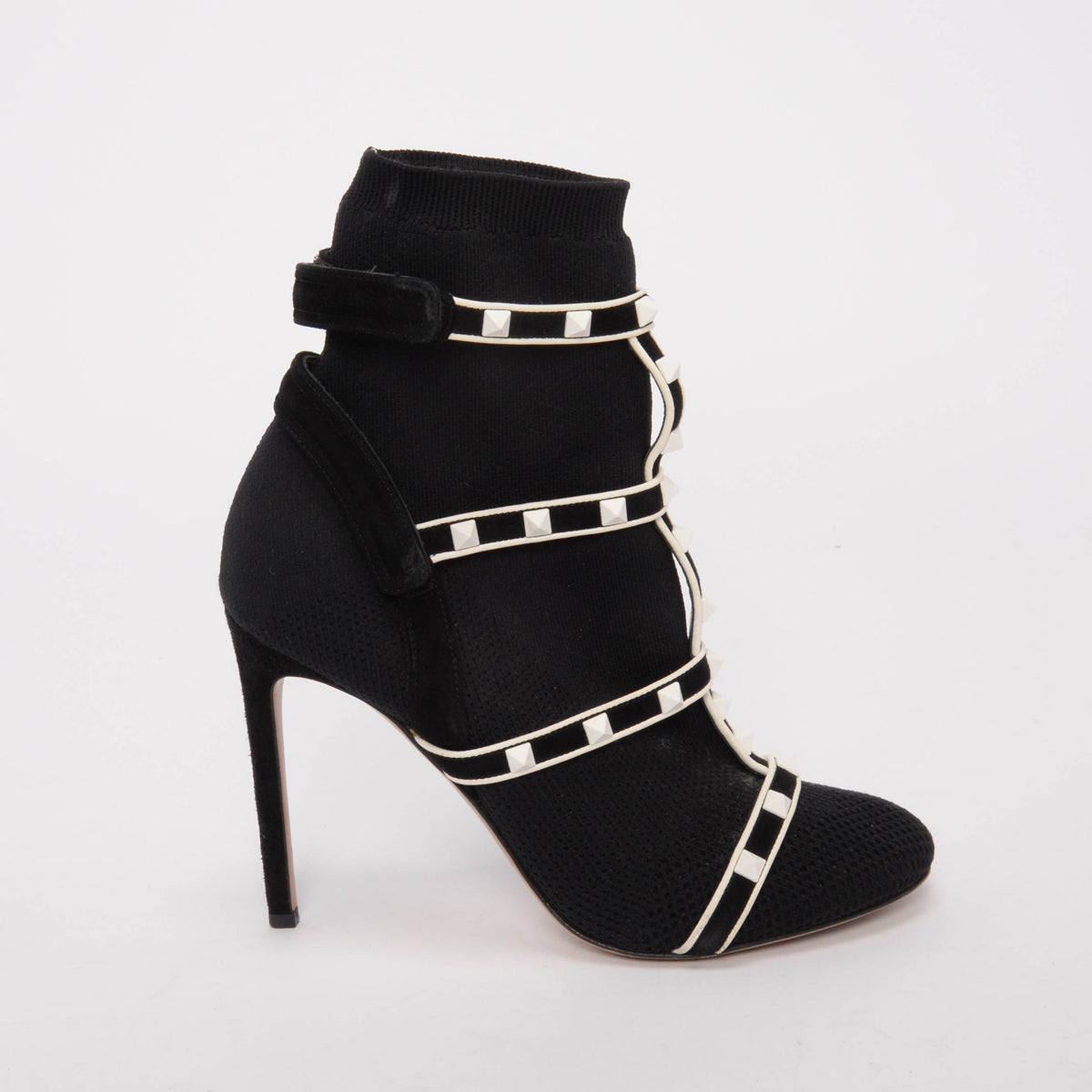 Valentino Black & White Bodytech Rockstud Sock Boots 39