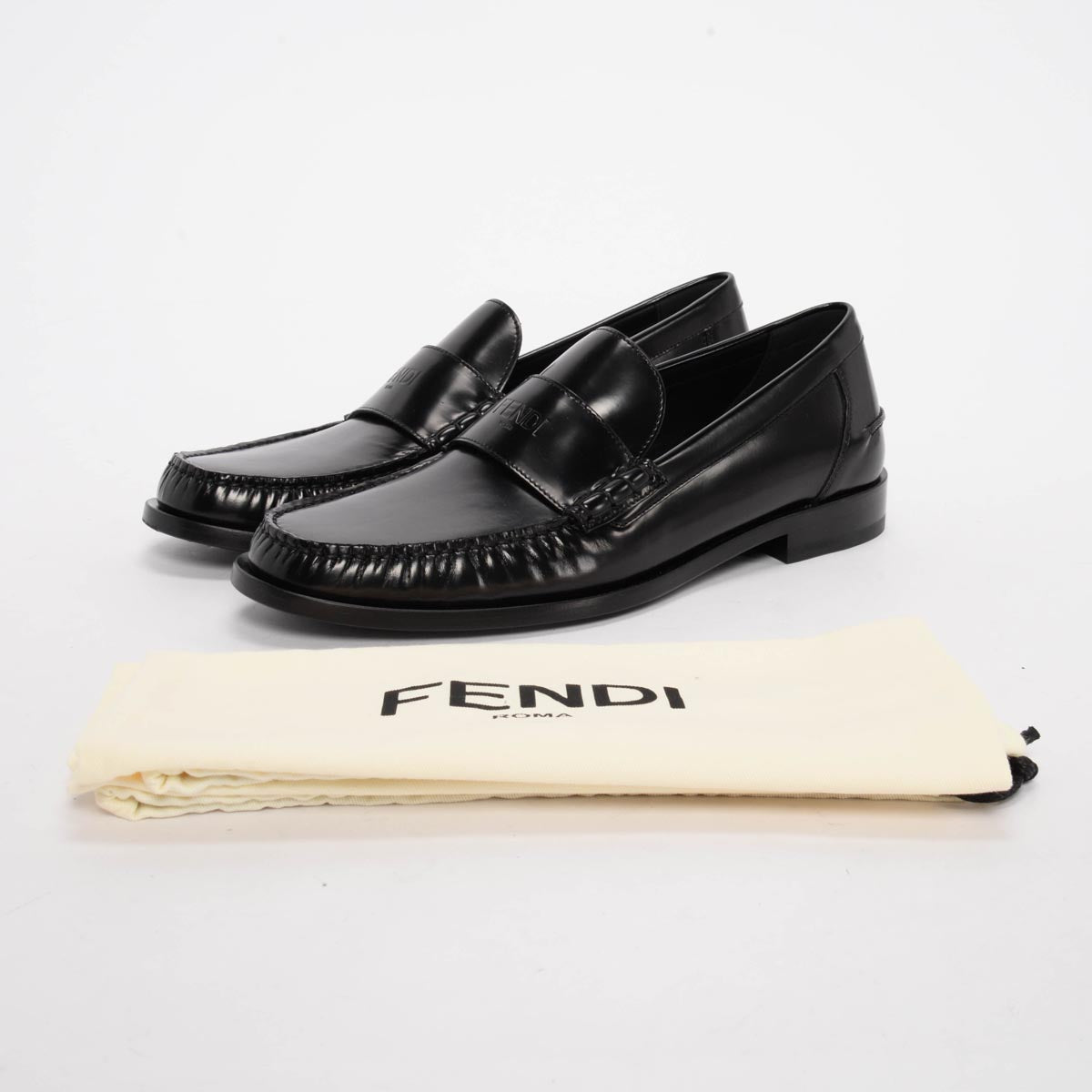 Fendi Black Hi-Shine Penny Loafers 11.5