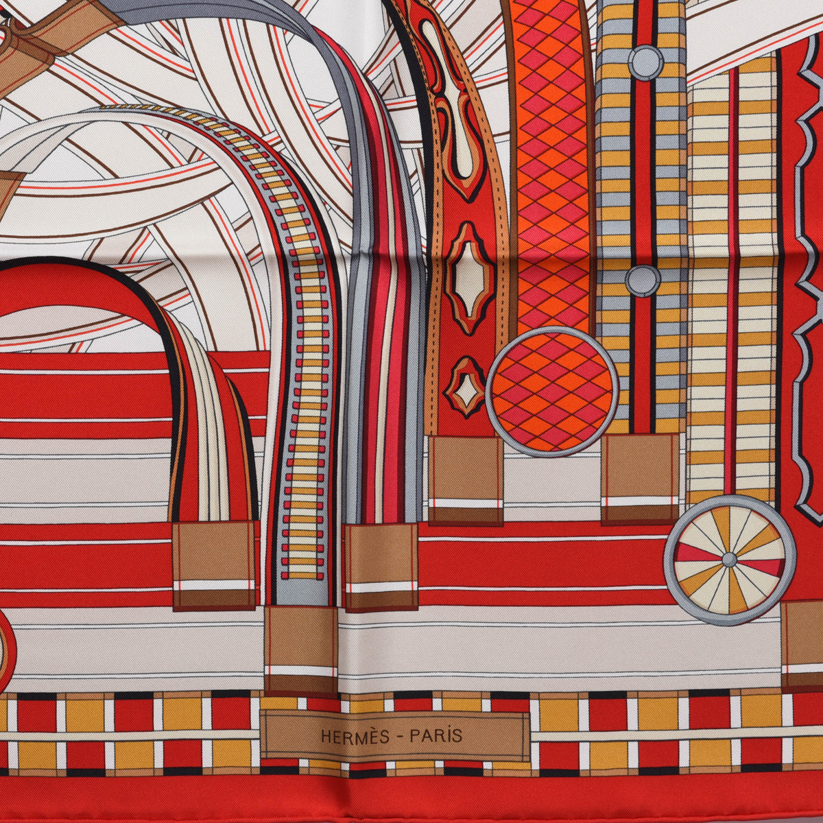 Hermes Red Silk Voltes Et Pirouettes Scarf 90