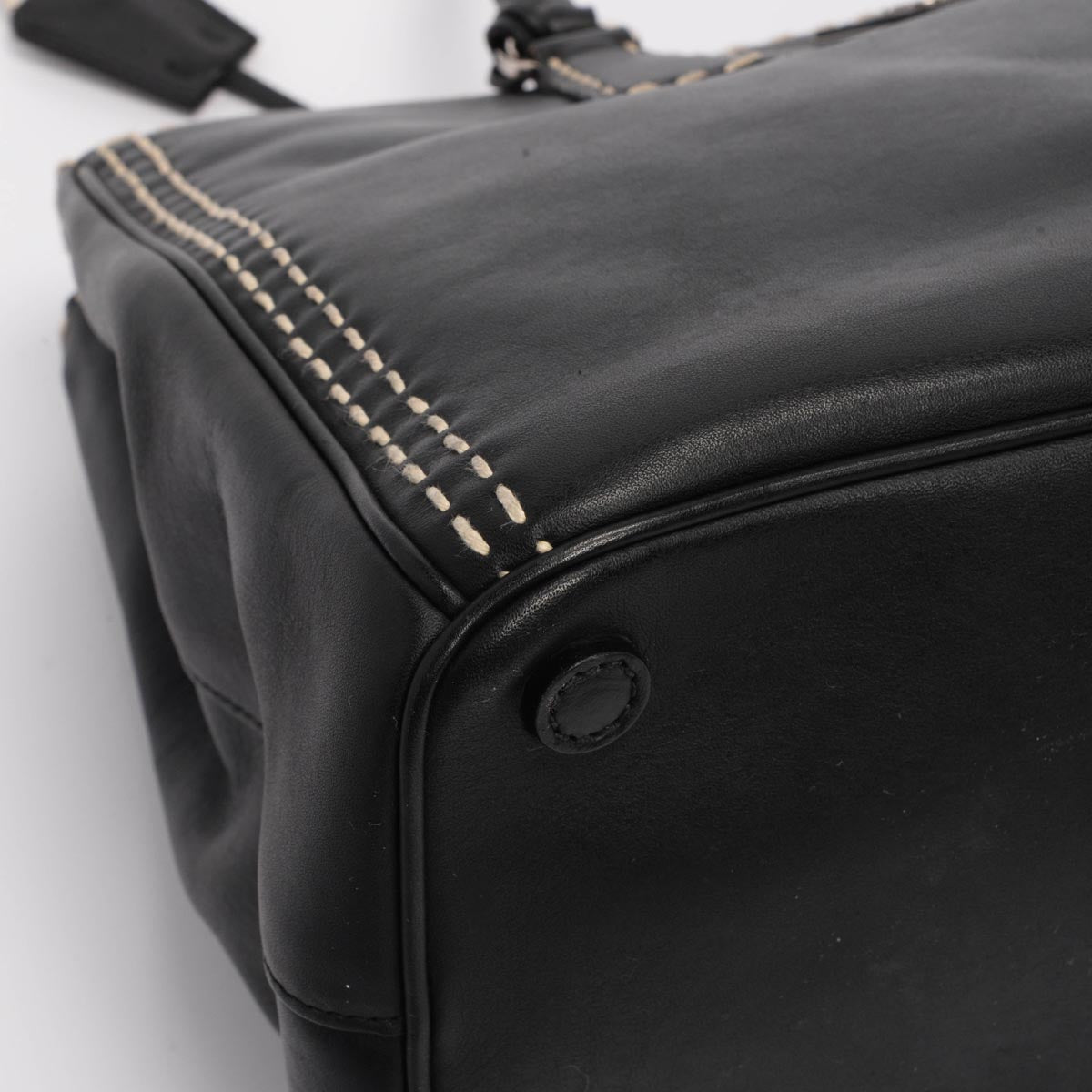 Prada Black Topstitched City Calf Medium Double Zip Tote