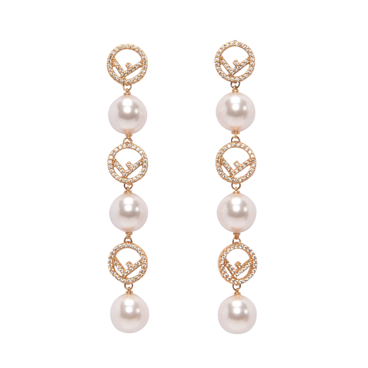 Fendi Gold Pearl & Crystal F is Fendi Drop Earrings