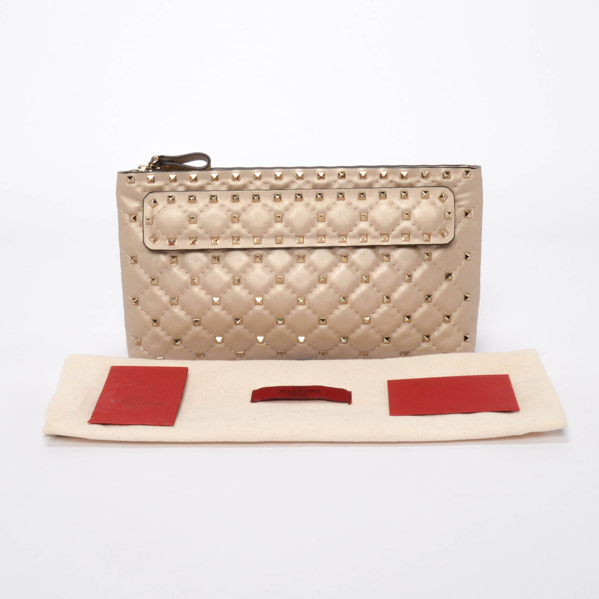 Valentino Champagne Laminated Nappa Rockstud Spike Clutch