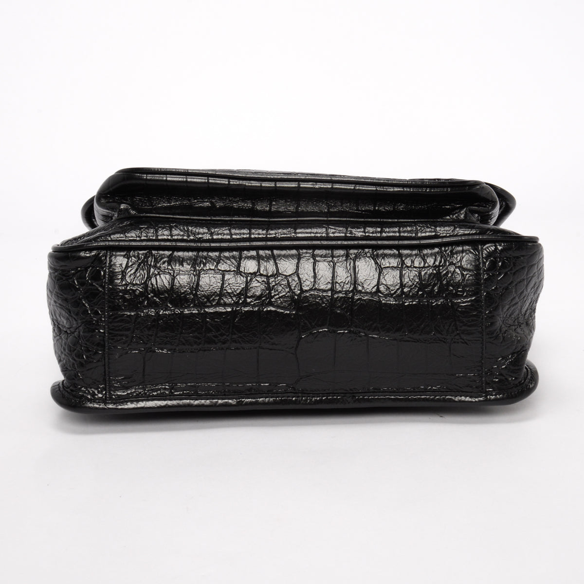 Saint Laurent Black Croc Embossed Medium Niki Bag