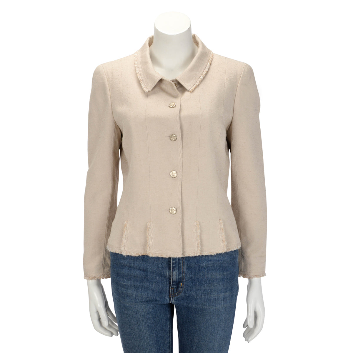 Chanel Ecru Raw Silk Frayed Edge Jacket FR 42