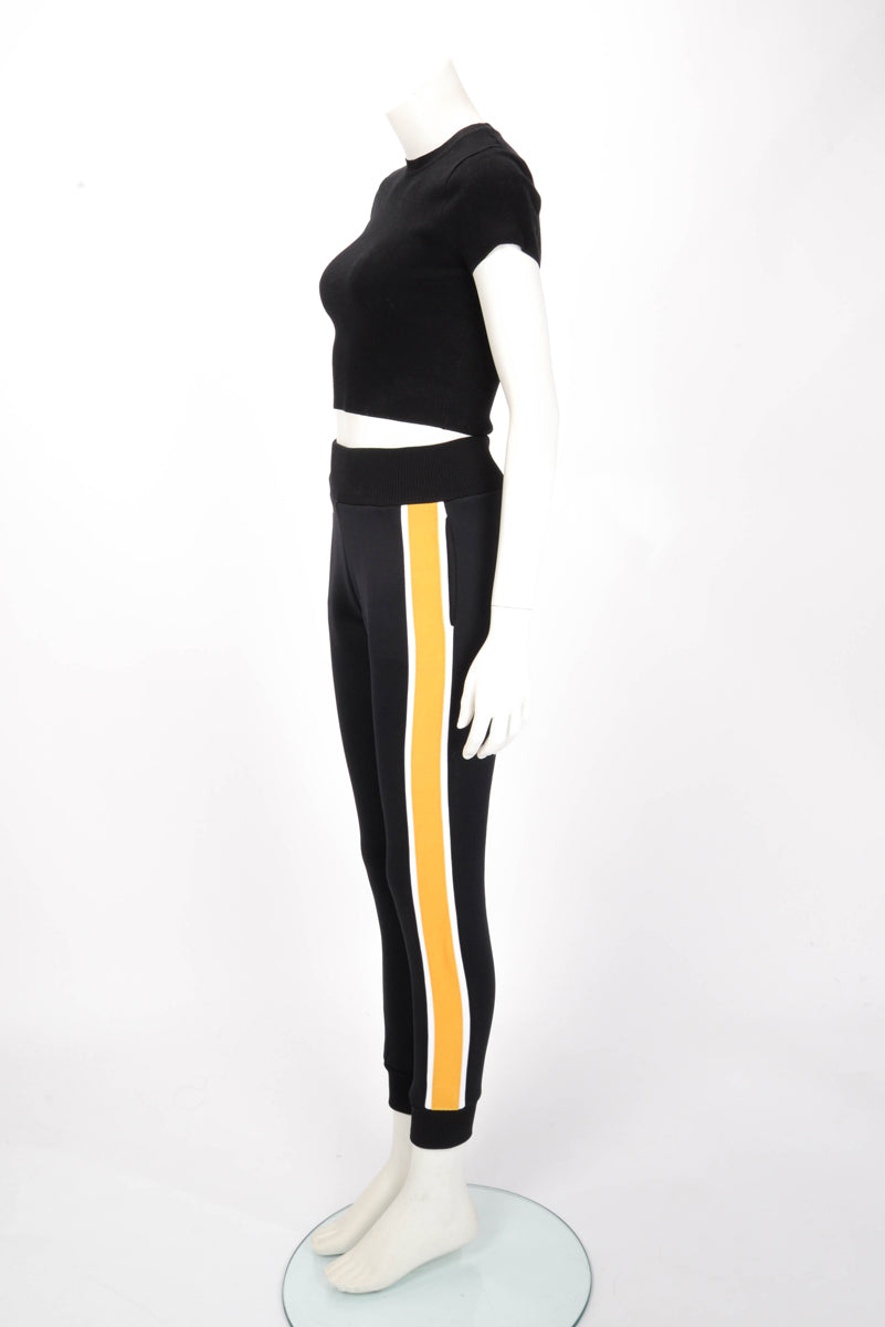 Fendi Black & Yellow Jersey & Velvet Logo Track Pants IT 38