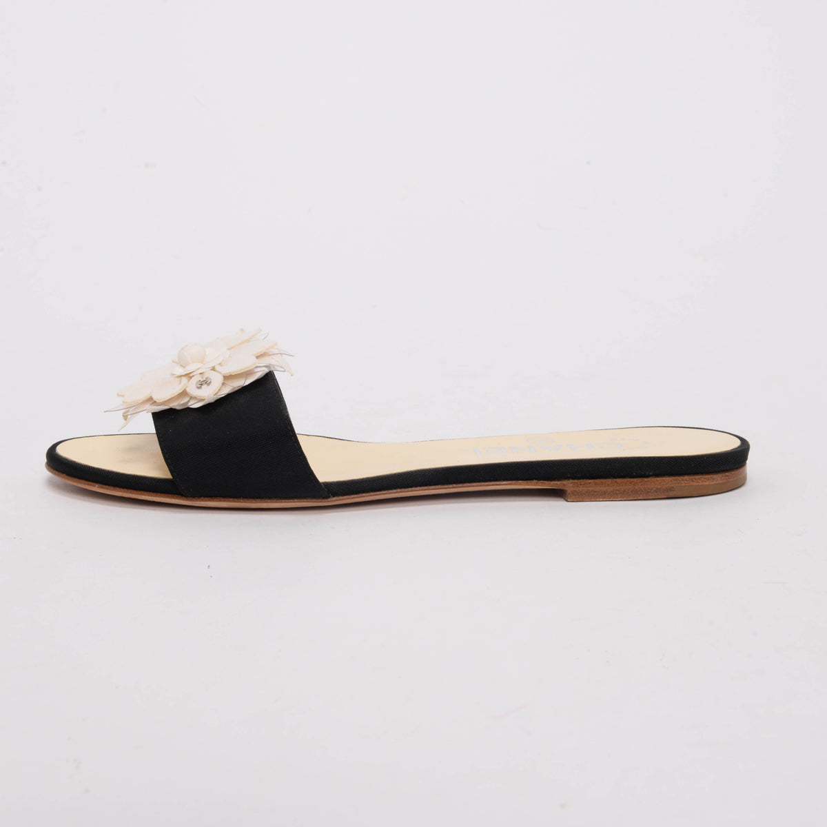 Chanel Black Grosgrain Floral Embellished Sandals 37