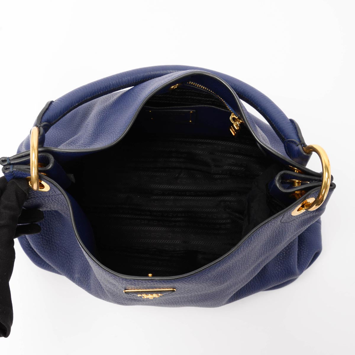 Prada Blue Vitello Daino Hobo Shoulder Bag