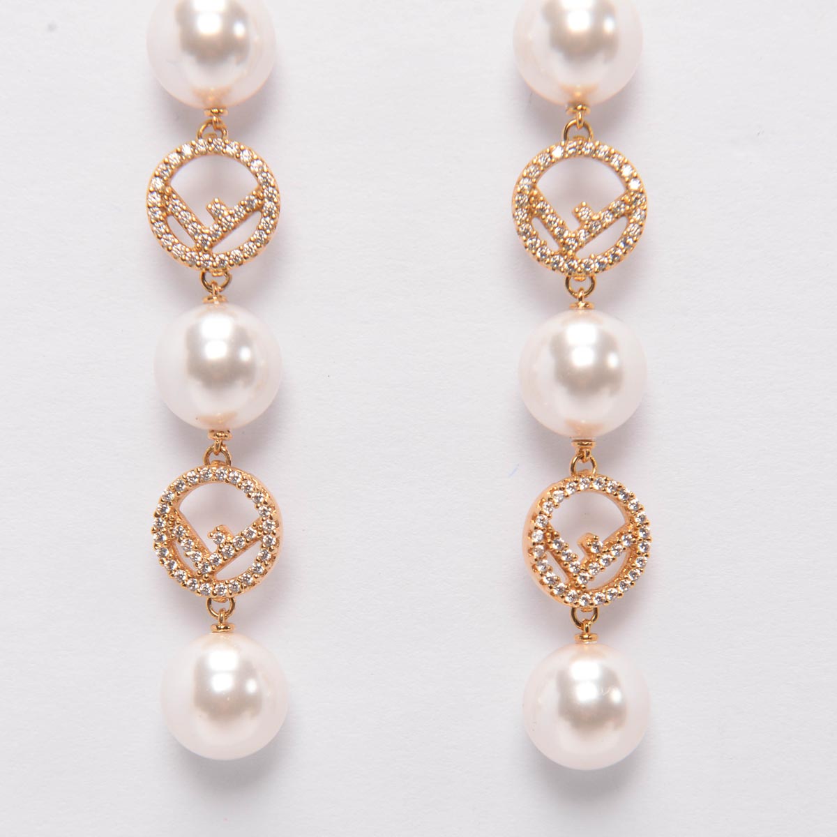 Fendi Gold Pearl & Crystal F is Fendi Drop Earrings