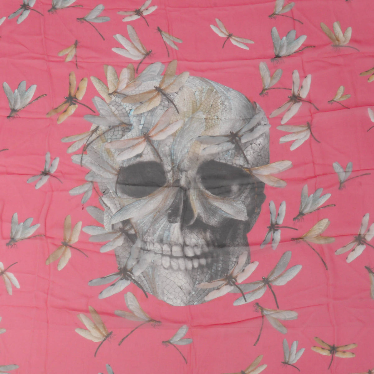 Alexander McQueen Pink Chiffon Dragonfly Skull Scarf