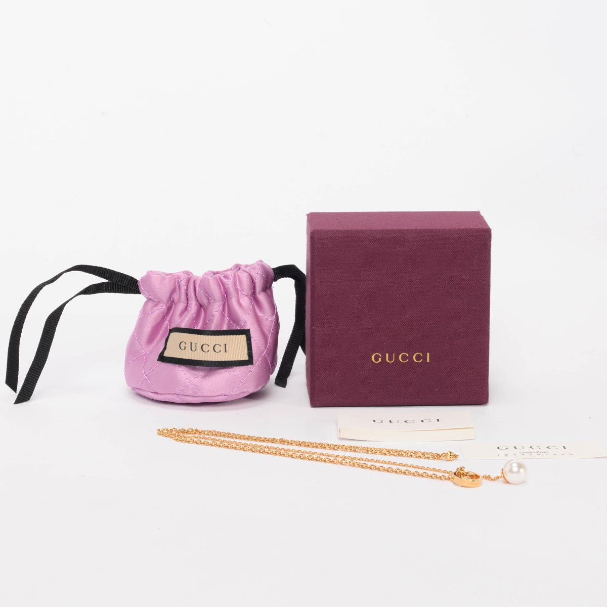 Gucci Gold Tone Blondie Pearl Drop Necklace