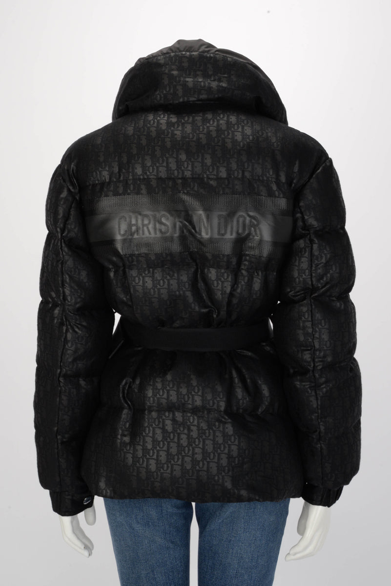 Dior Black Oblique Jacquard DiorAlps Belted Puffer Jacket FR 34