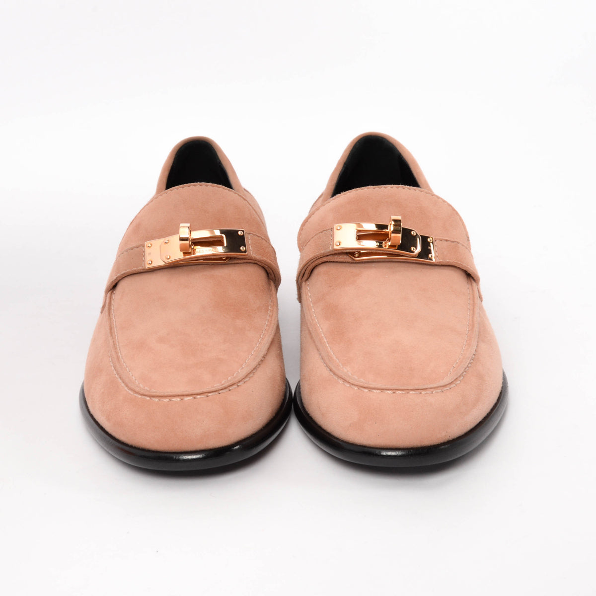 Hermes Rose Opaline Suede Destin Loafers 36