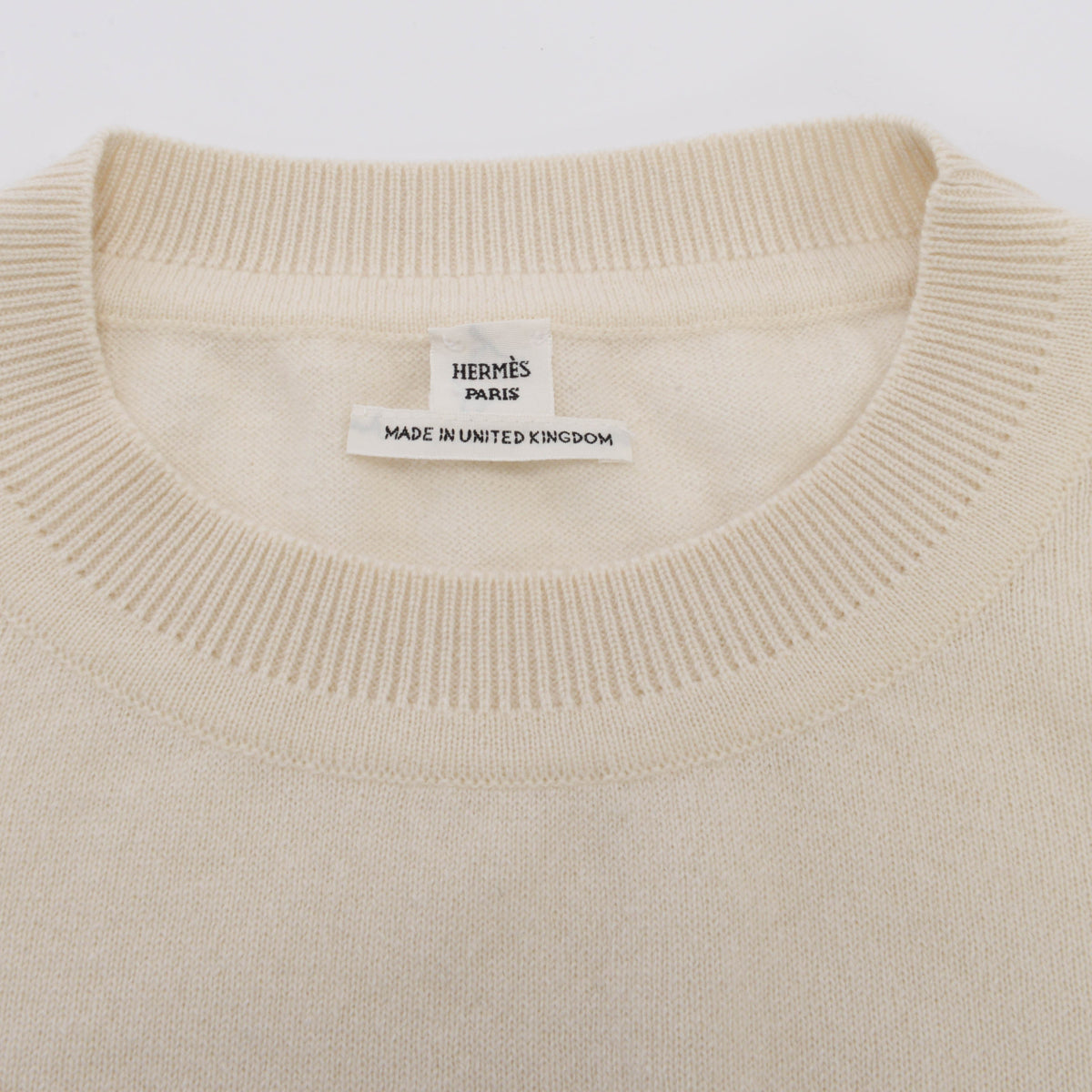 Hermes Ecru Cashmere Knit Short Sleeve Sweater FR 42