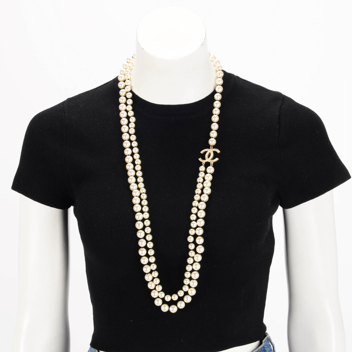 Chanel White Pearl Double Strand Necklace