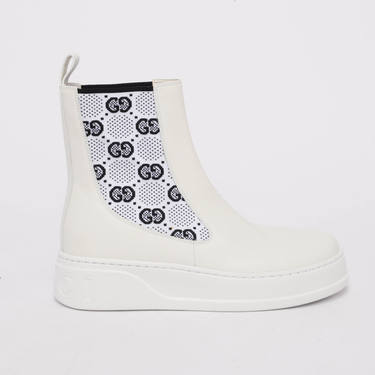 Gucci White Rubber GG Knit Ankle Boots 39