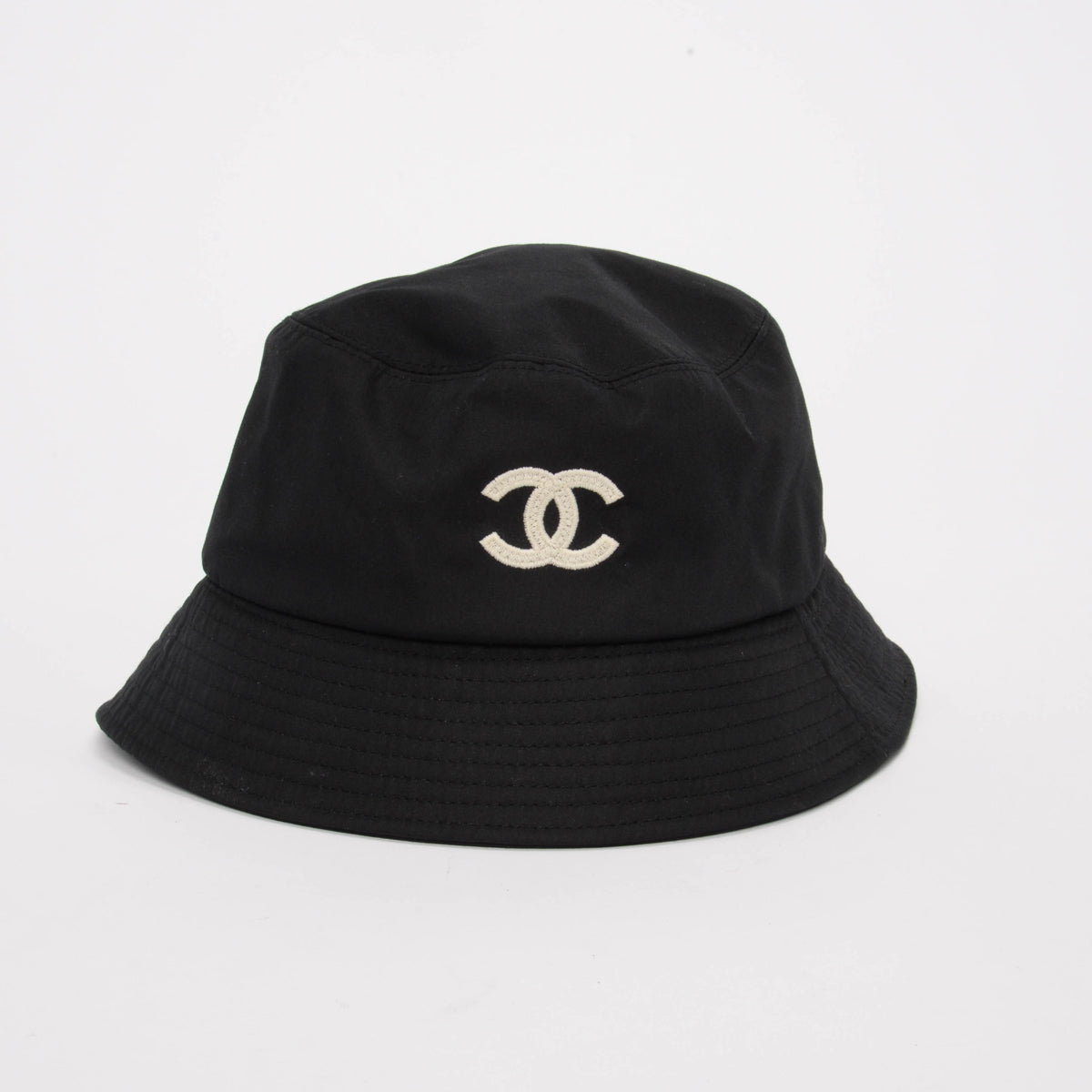 Chanel Black Cotton CC Bucket Hat