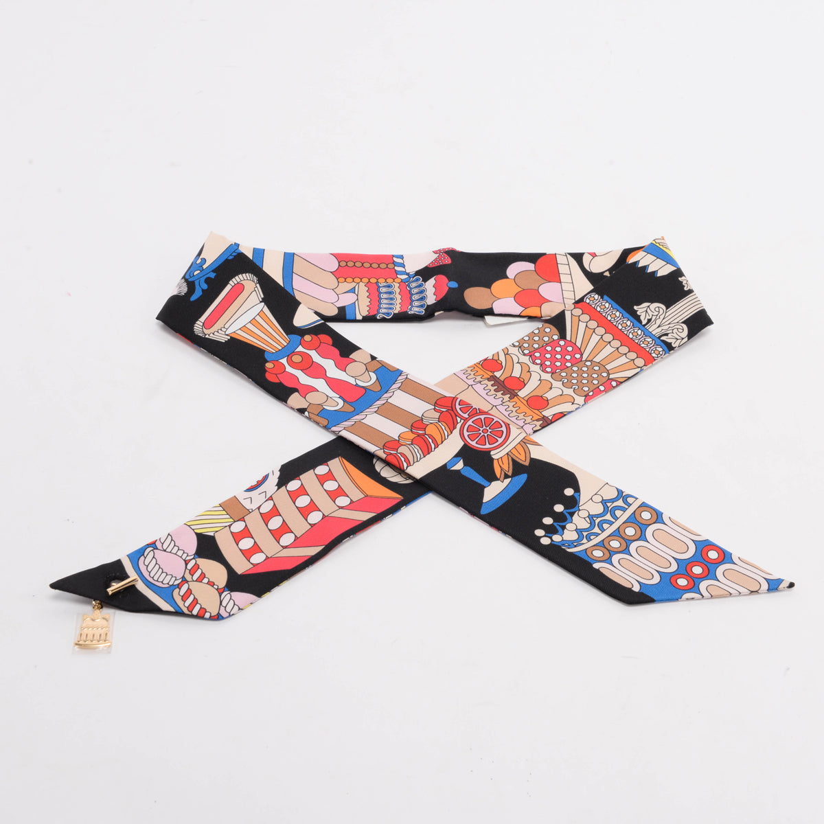 Hermes Black Silk La Patisserie Francaise Charm Twilly
