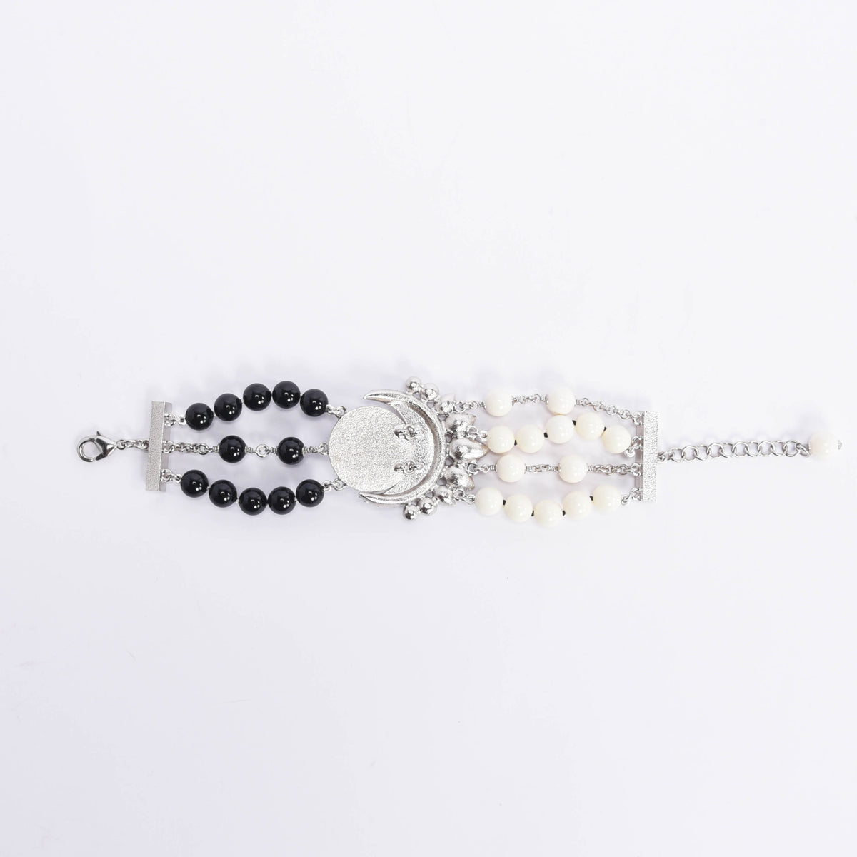 Chanel Black & White Crystal & Beads CC Bracelet