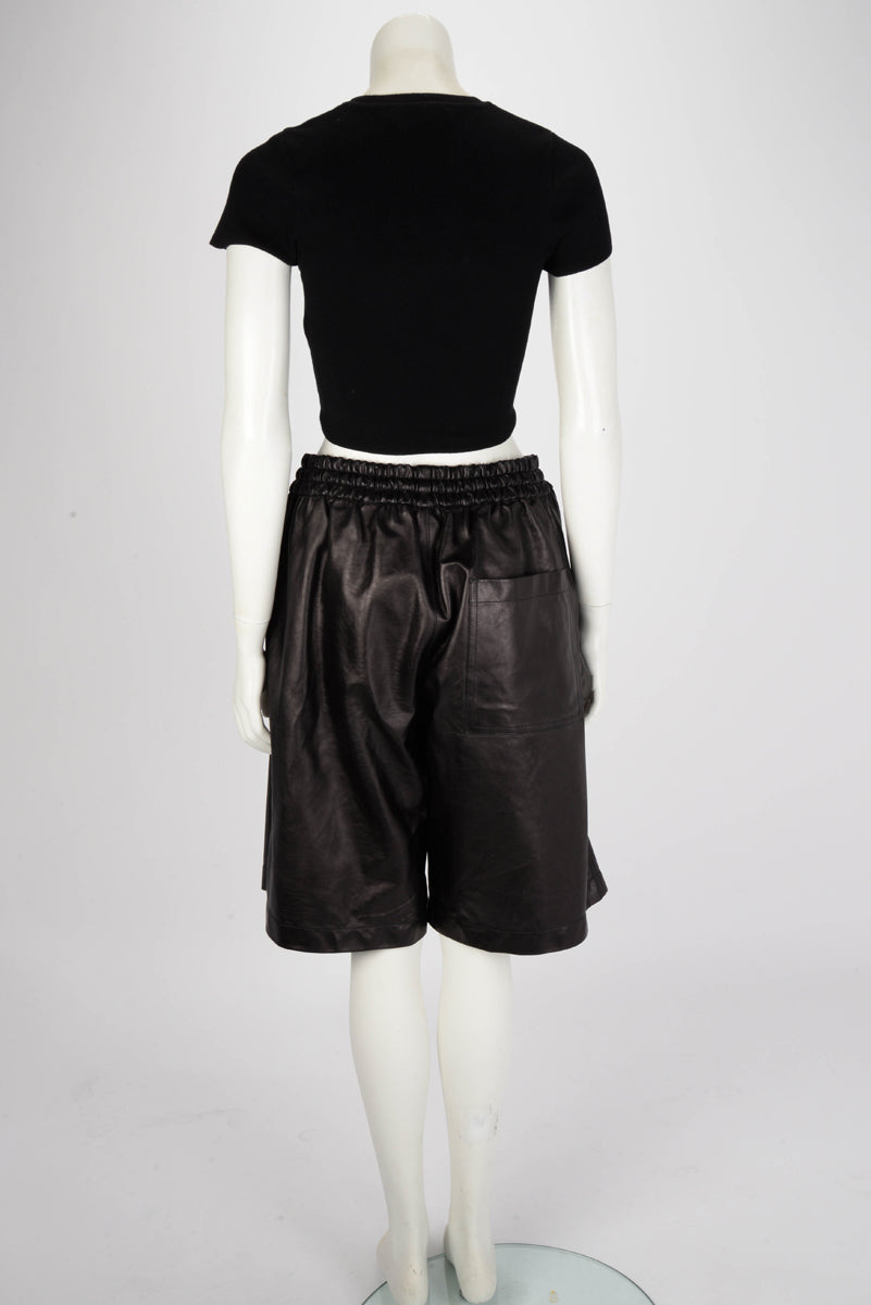 Bottega Veneta Black Calfskin Shiny Shorts 54