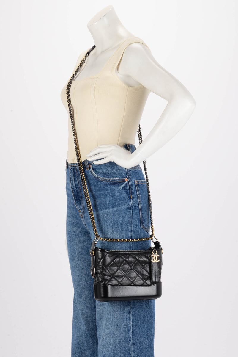 Chanel Black Aged Quilted Calfskin Small Gabrielle Hobo Bag