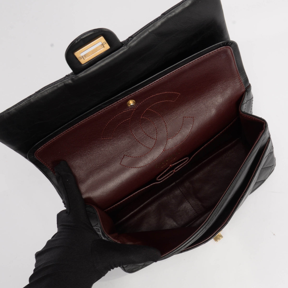 Chanel Black Distressed Calfskin 2.55 Reissue 227 Flap Bag